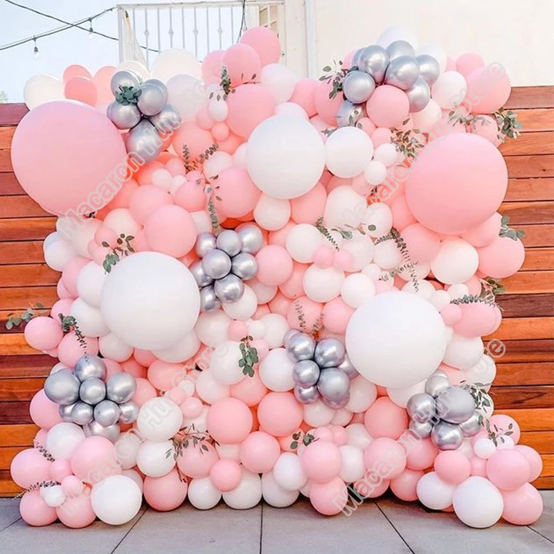 

Макарон, розовый фон для вечевечерние НКИ, декор для детского праздника, Серебряное украшение, праздничный ужин, воздушные шары, гирлянда, наборы