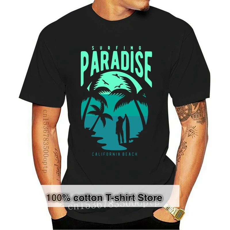 

New Surfing Paradise California Beach Summer Surfboard T Shirt Fashion Summer Style O-Neck Cotton Personalized Standard Slim Fit