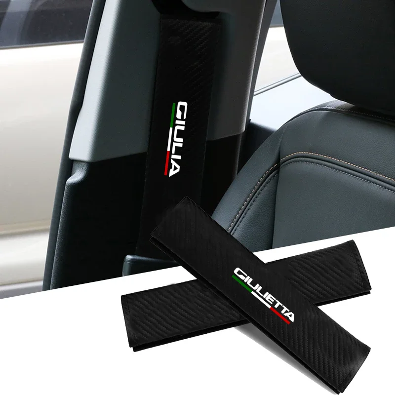

carbon fiber Car Seat Belt Pads Seat Shoulder Strap Pad Cushion Cover For Alfa Romeo Sportiva Giulia Giulietta 159 156 MITO