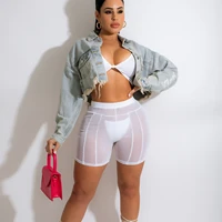 summer fashion patchwork sexy fitness see through bodycon pants casual high waisted shorts white workout booty shorts for women