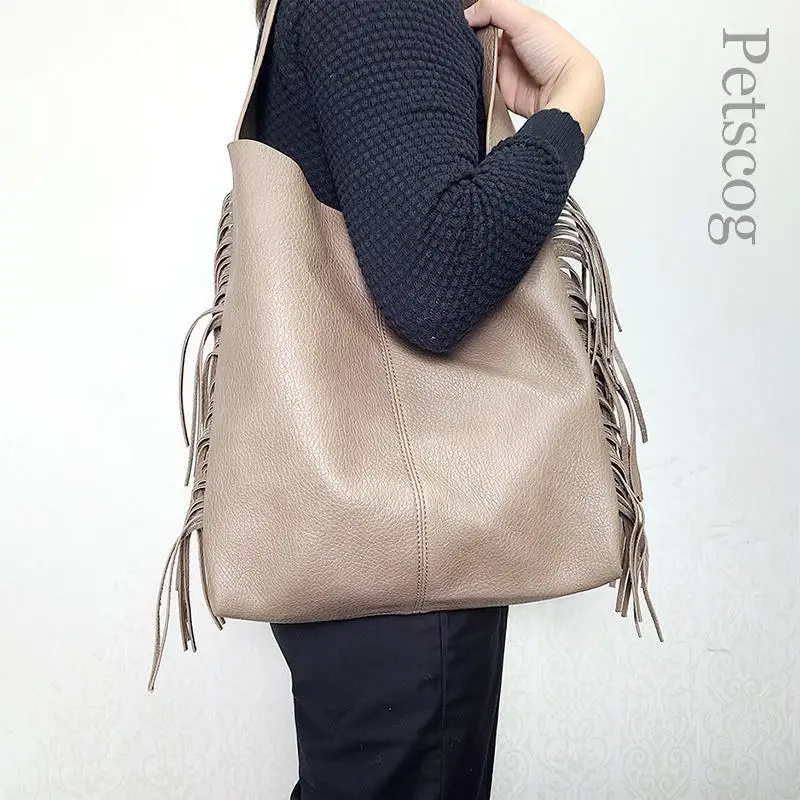 

Модная женская сумка-тоут Petscog из искусственной кожи с кисточками, вместительная сумка через плечо, роскошный простой дизайн, ранцы 2022