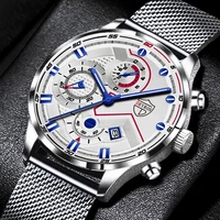 luxury brand fashion mens watches stainless steel mesh belt calendar date quartz watch men business luminous clock reloj hombre