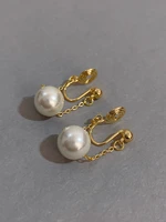 vintage simple pearl mosquito coil painless clip earrings for woman without piercing hanging chain drop earrings party jewelry