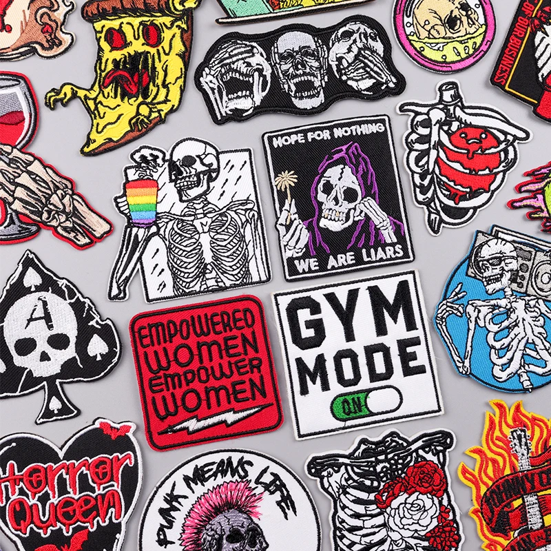 

Punk Embroidery Patch Iron On Patches For Clothing Hip Hop Skull Embroidered Patches For Clothes Skeleton Sewing Stickers Badges