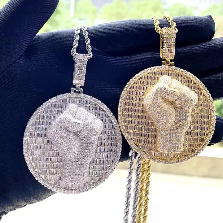 

Iced Out Bling Hip Hop Men Jewelry 5A Cubic Zirconia Cz Gold Silver Plated Hip Hop Rock Diamond Fist Lightning Pendant Necklaces