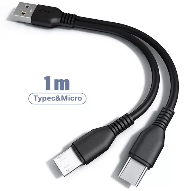

2 in 1 Micro USB Cable Type C Charging Cable 0.25m Short Mobile Phone Cable 2 USB Splitter Cable Microusb Fast Charge