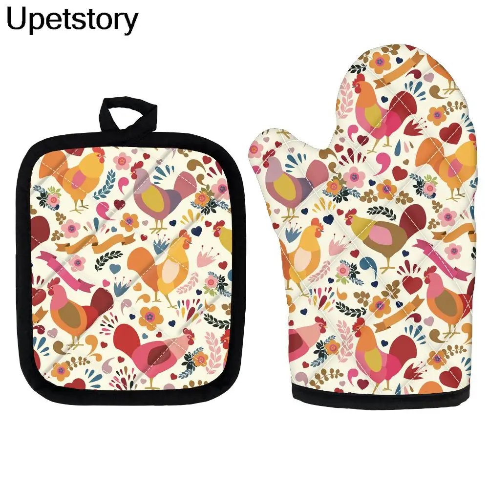 

Trendy Rooster Printing Oven Mitts And Kitchen Insulators Potholders Washable MicroWave Oven Mitten Customized Oven Mitts