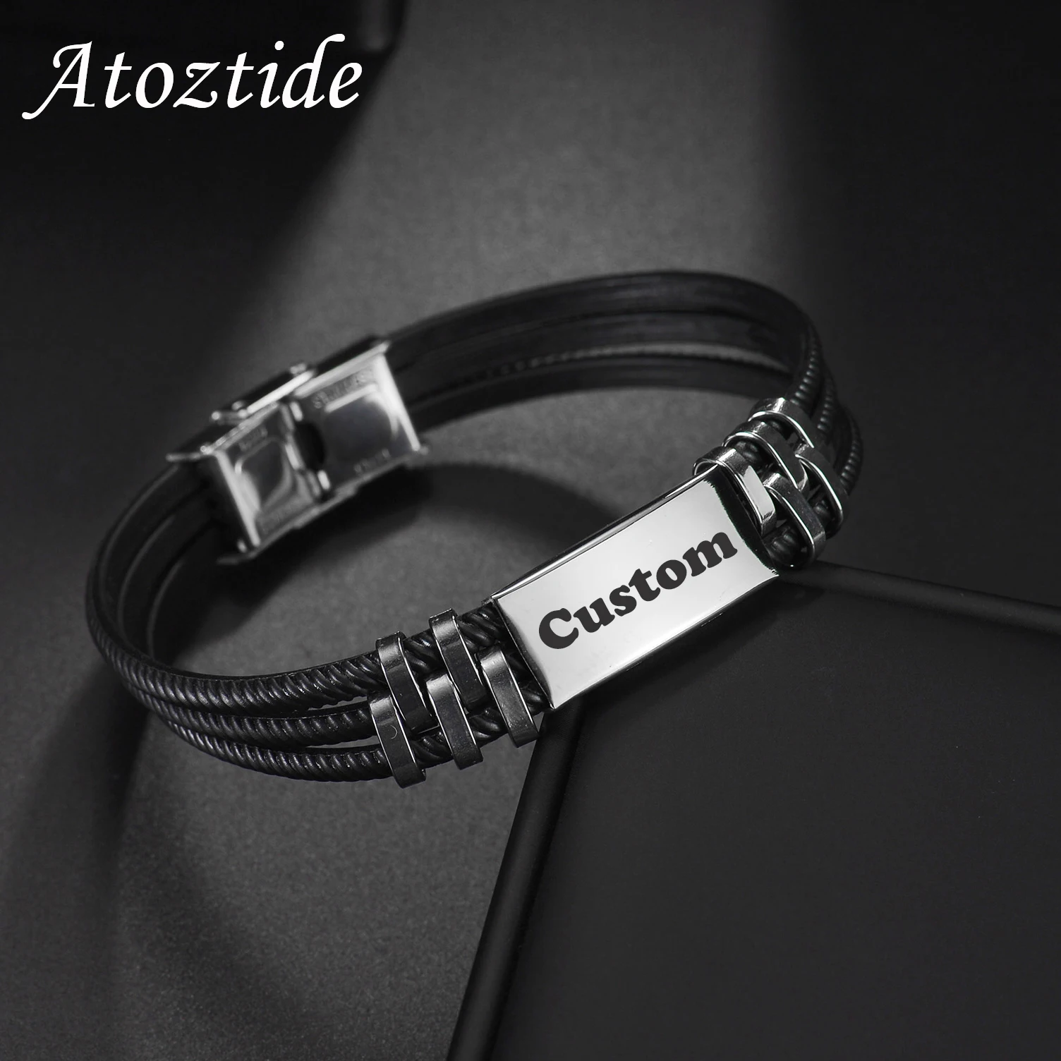 

Браслет Atoztide из нержавеющей стали для мужчин и женщин, персонализированный Гравированный браслет в стиле панк с именем и датой, Вощеная Вер...