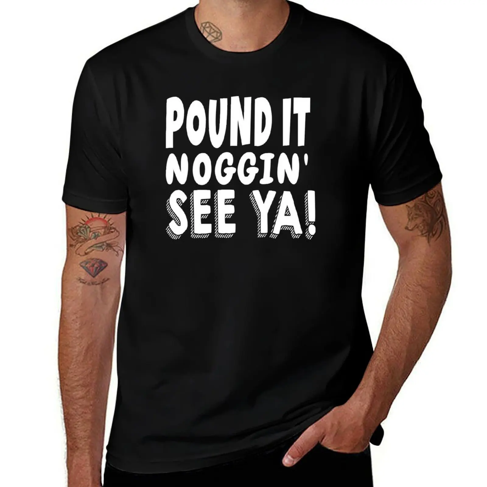 Фото Разбей по голове, Ноггин! До встречи! Футболка Pound It Noggin' — модная простая повседневная футболка №1
