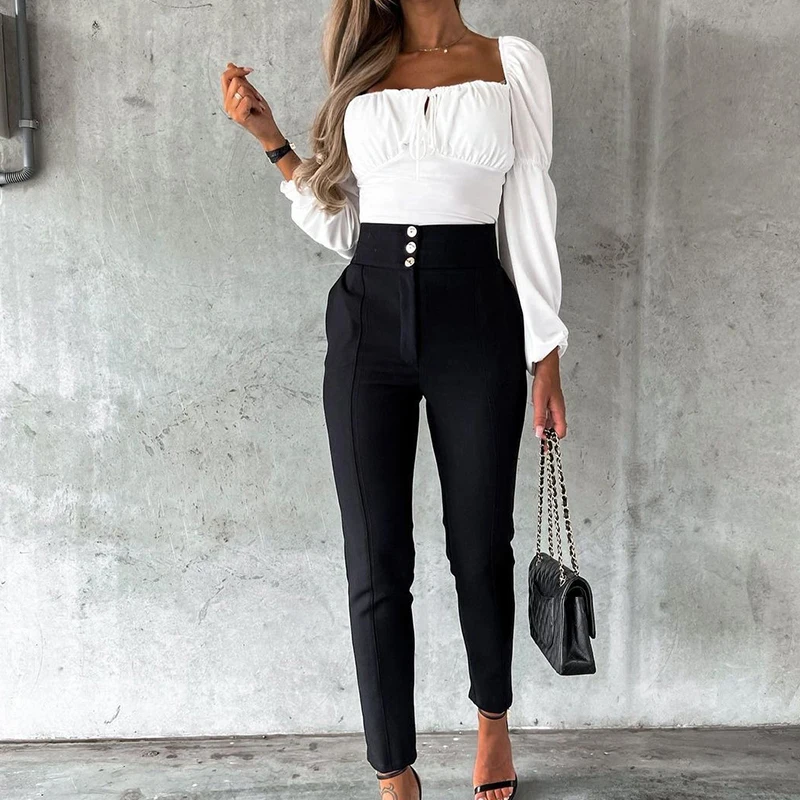 

Брюки-карандаш женские на пуговицах, с завышенной талией, до щиколотки