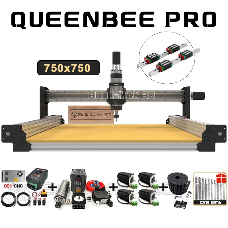 

Silver 750x750mm QueenBee PRO CNC Machine Full Kit Linear Rails Upgraded 4Axis Engraver with Enhanced Tingle Tension System
