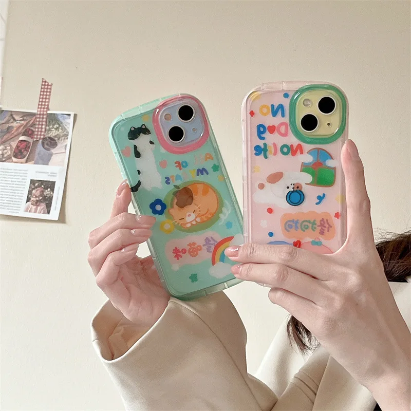 

Fashion Cute Cartoon Graffiti Cat Dog Mobile Phone Case For IPhone11 12 13 14 Pro Max Plus X XS XR XSMAX