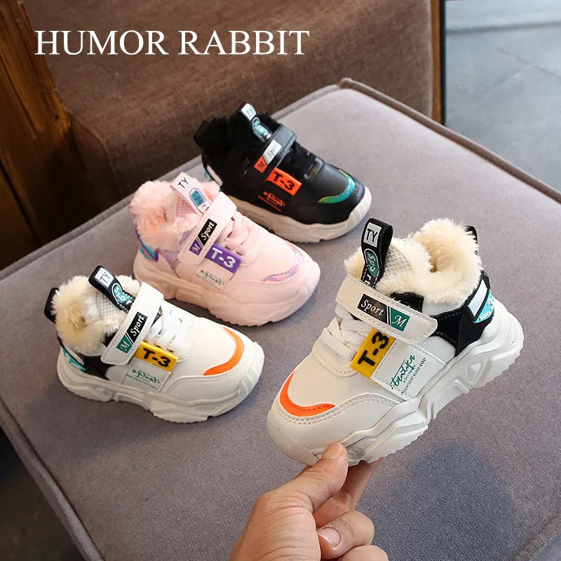 Winter Children Sport Shoes Girls Breathable Plush Warm Boys Sneakers Boots Soft Light WIth Fur Outdoor Kids Running Shoes 21-30