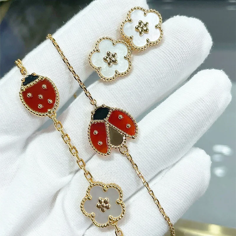 

Hot selling new rose gold bracelet for women Lucky Flower Spring Ladybug Fashion Luxury Brand Jewelry Set Valentine's Day Gift