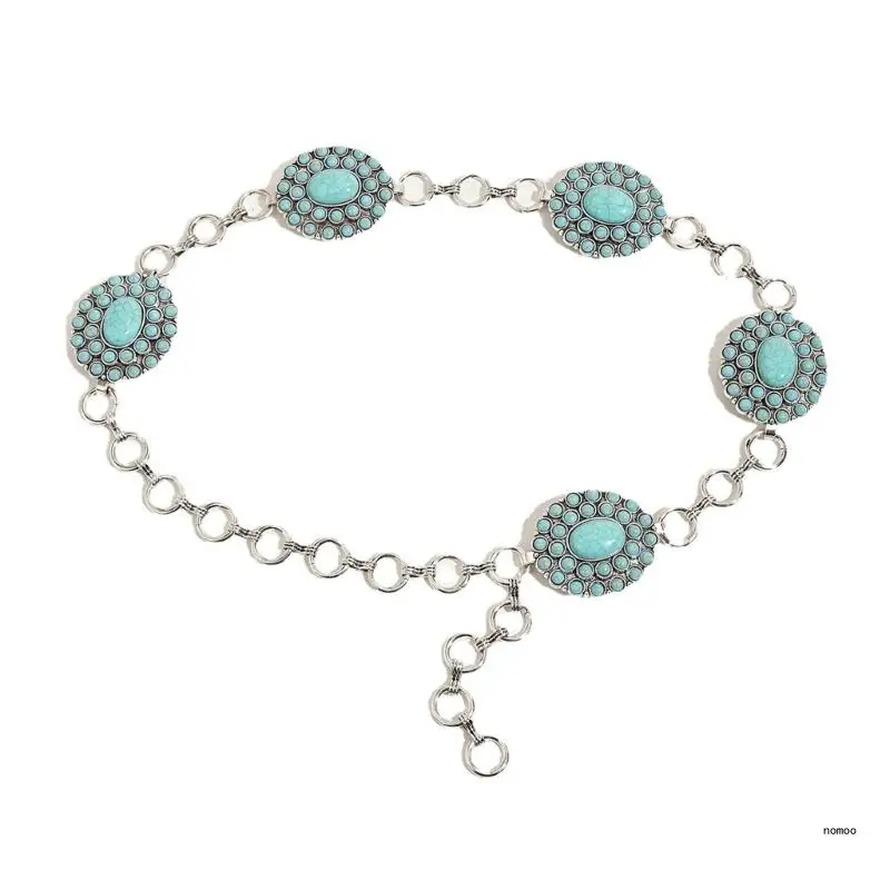 

Alloy Waist Chain Summer Female Carved Turquoise Buckle Belt Shinning Chain