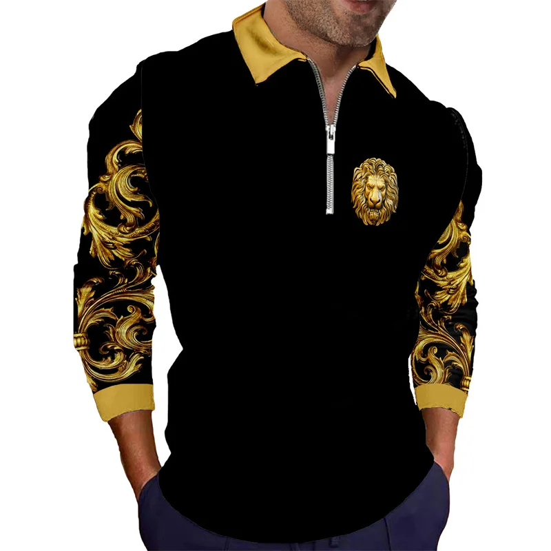 

Golden Lion Phnom Penh Men's Polo Shirt Long Sleeve Turn-Down Collar Zipper Tops Casual Streetwear Spring Autumn Thin Male Shirt