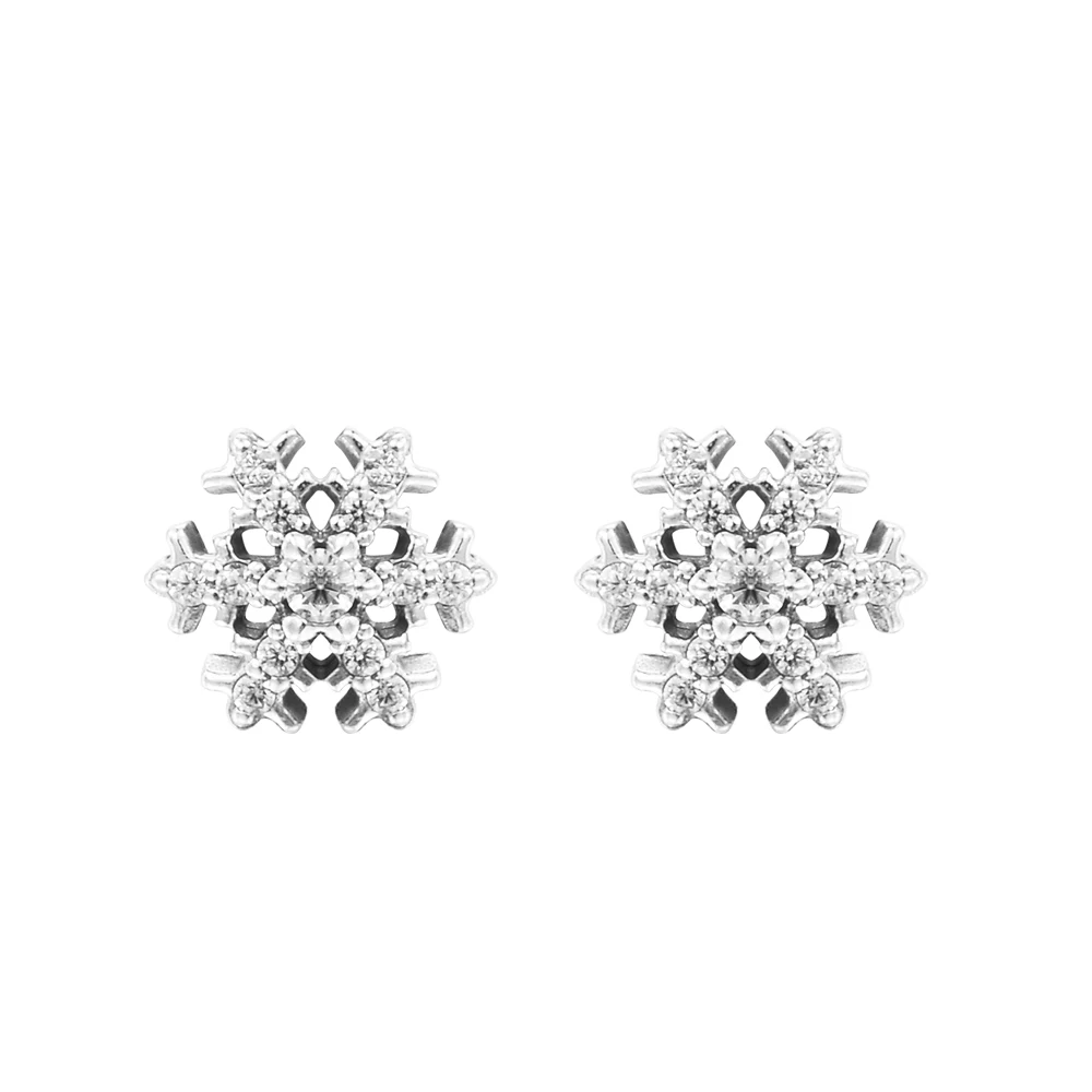 

CKK 925 Sterling Silver Sparkling Snowflake Stud Earrings for Women Elegant Ladies Jewelry Ear Brincos Free Shipping