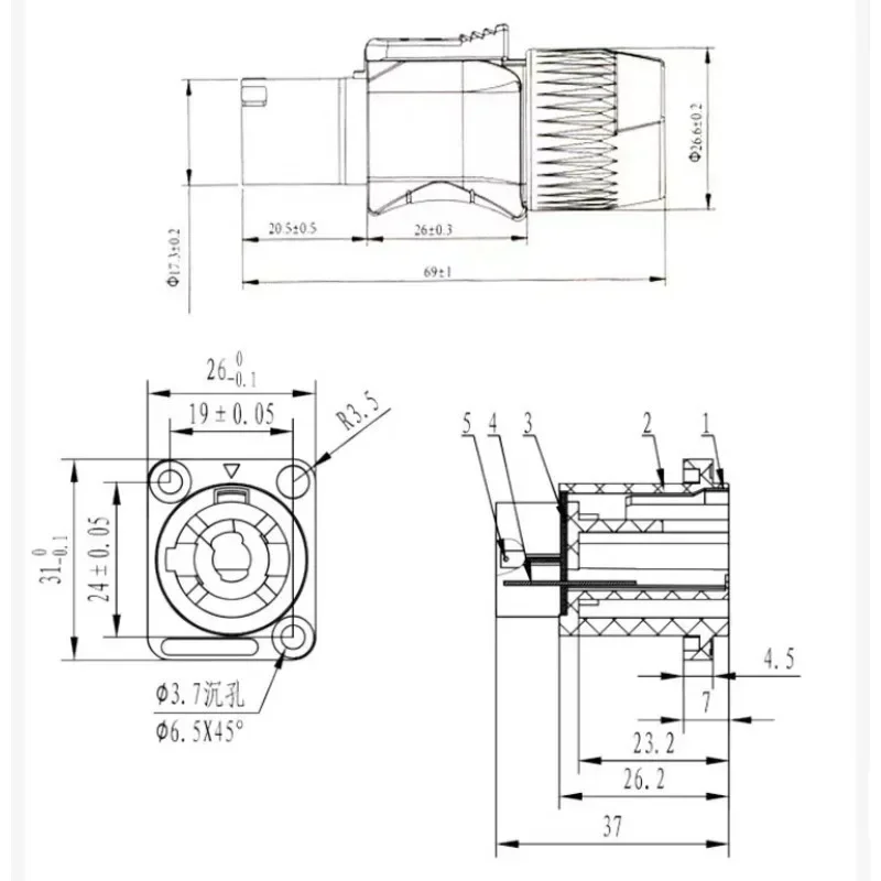 10 шт. разъем Powercon 3-контактный для динамика питания 20 А 250 В адаптер переменного