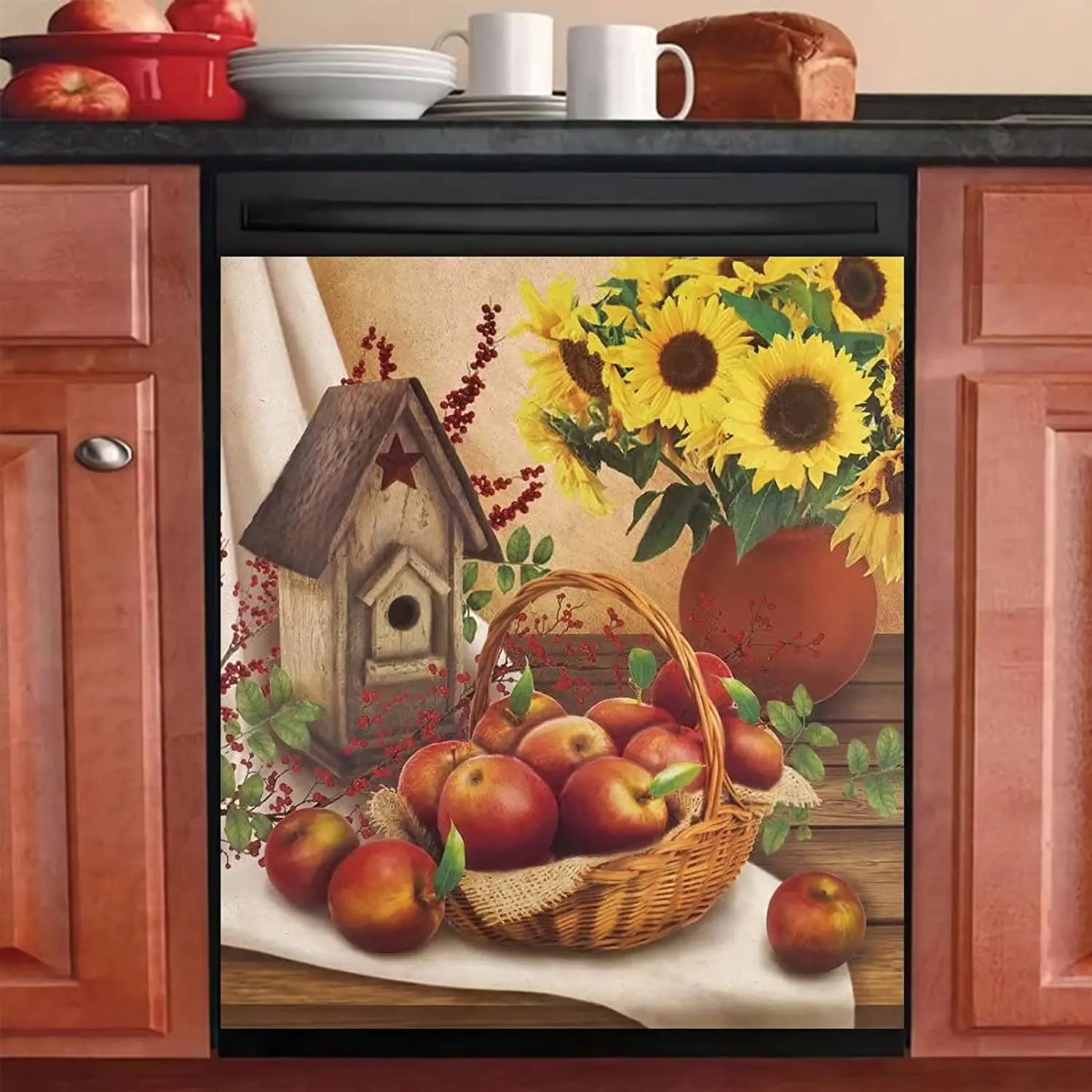 

Quari Kitchen Decor Farmhouse Sunflowers Decasl Fridge Sticker Cover Basket Fruit Bamboo Dishwasher You are My Sunshine