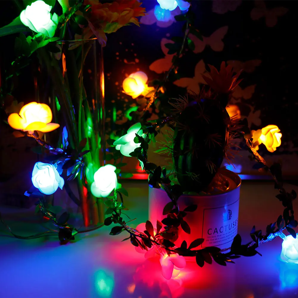 

1.5/3M 10/20leds Rose Flower LED Fairy String Lights Battery Powered Wedding Valentines Day Event Party Garland Decor Lamp