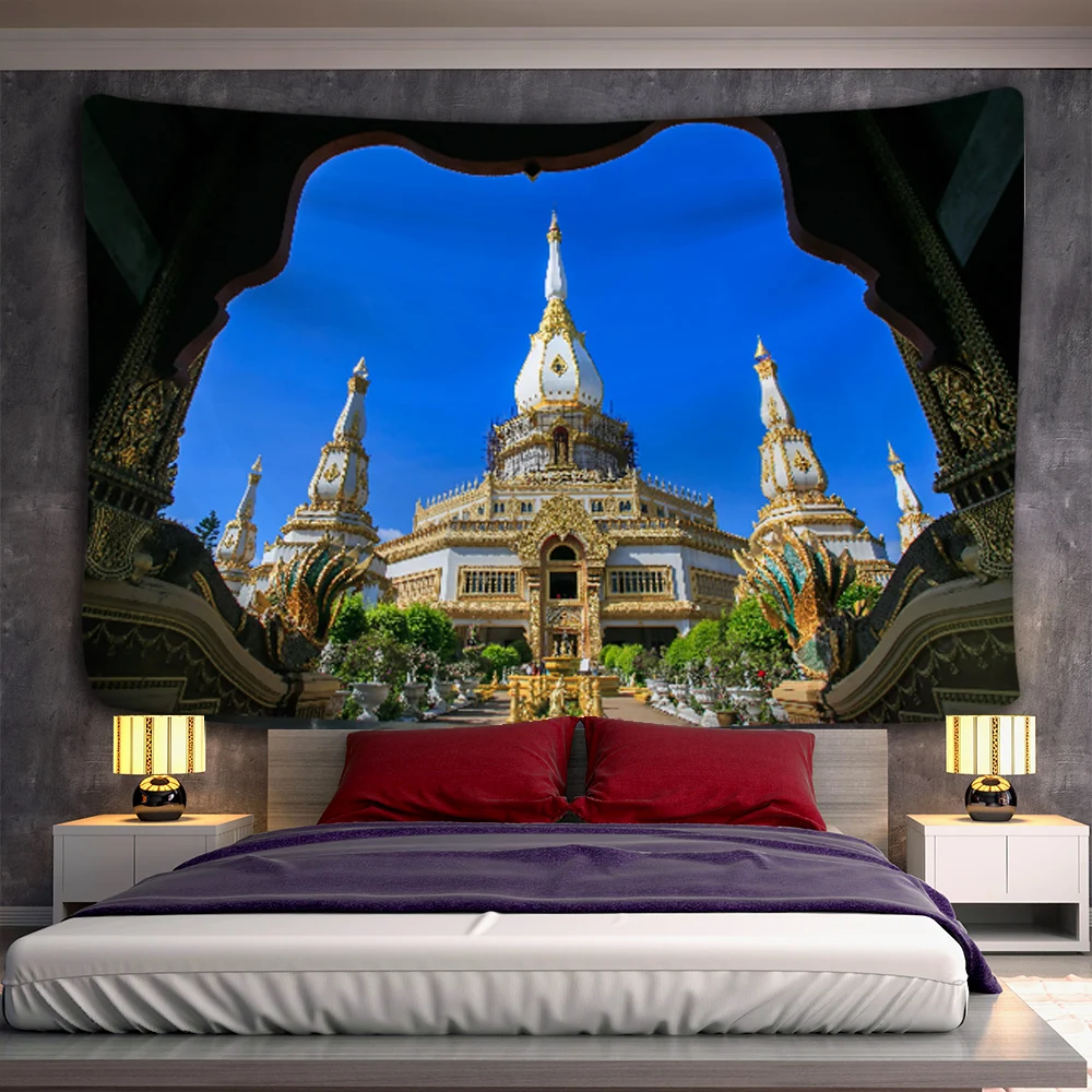 

Индийский дворец, гобелен на стену, архитектурная живопись, Богемный Хиппи, блестящая атмосфера, декор для спальни и общежития
