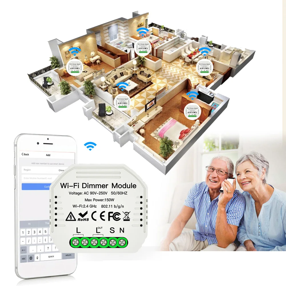 

1 Gang DIY Mini LED WiFi Tuya Remote Control 1 Way Smart Light Dimmer Module