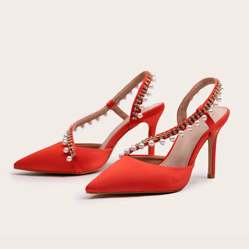 

Sandals Stiletto Heels Slip-on Loafers Summer Women's Shallow Mouth Large Size Suit Female Beige High Sandals Elastic2020