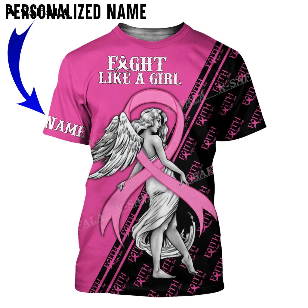 

Breast Cancer Angle 3D Printed Slim T-Shirt Tops Tees Men Short Sleeve Casual Milk Fiber Round Neck Breathable Cold Feeling