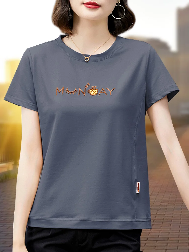 Женская хлопковая футболка с коротким рукавом Новинка лета 2024 свободная летняя