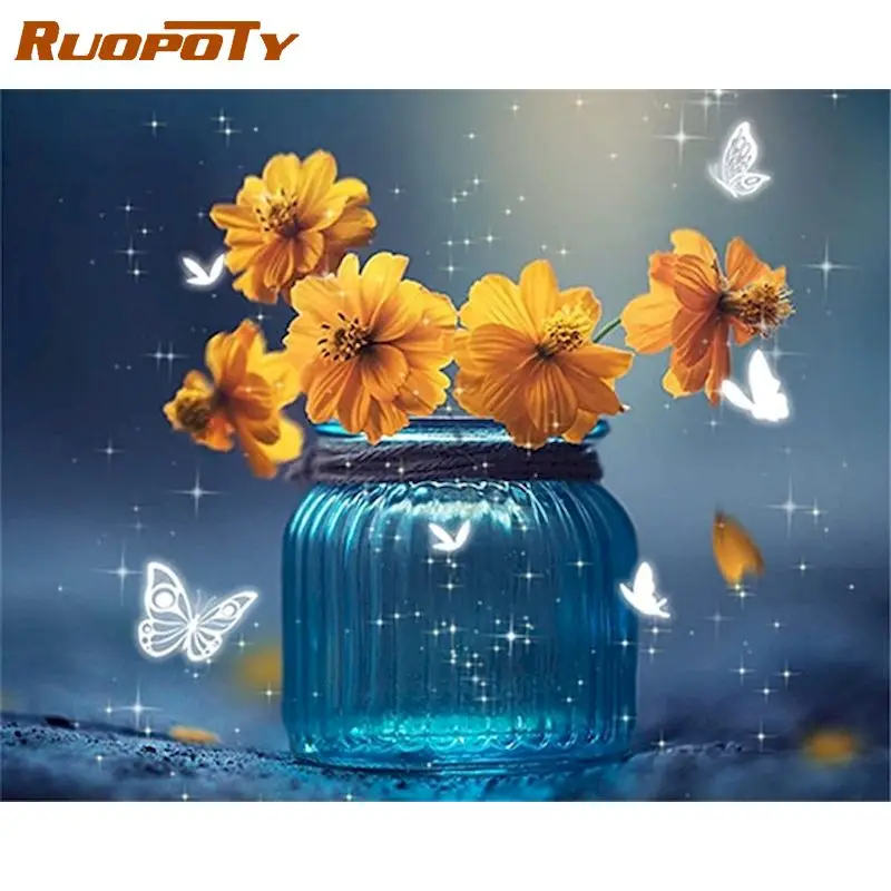 

RUOPOTY 5D Diamond Painting Flowers Pictures Of Rhinestones Diamond Embroidery Sale Chrysanthermum Decor For Home
