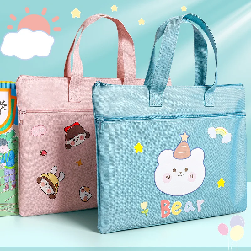 

1pc Portable File Bag Canvas Oxford Cloth Multi-layer Information Bag File Bag Student Stationery Bags Office Supplies