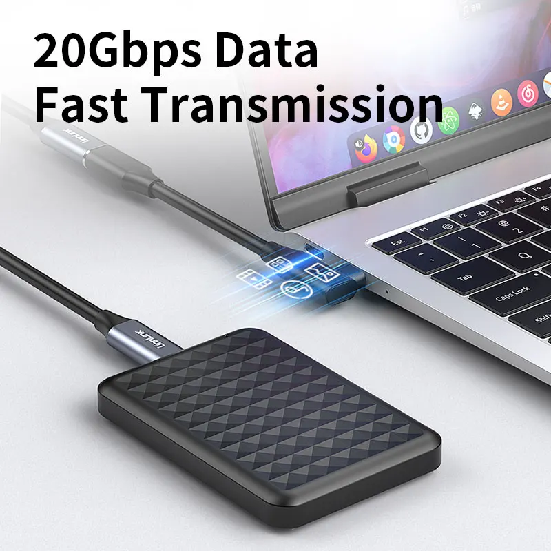 Удлинительный кабель Unnlink USB C 20 Гбит/с 3.2 Gen 2 PD 100 Вт совместимый с зарядкой Thunderbolt 3