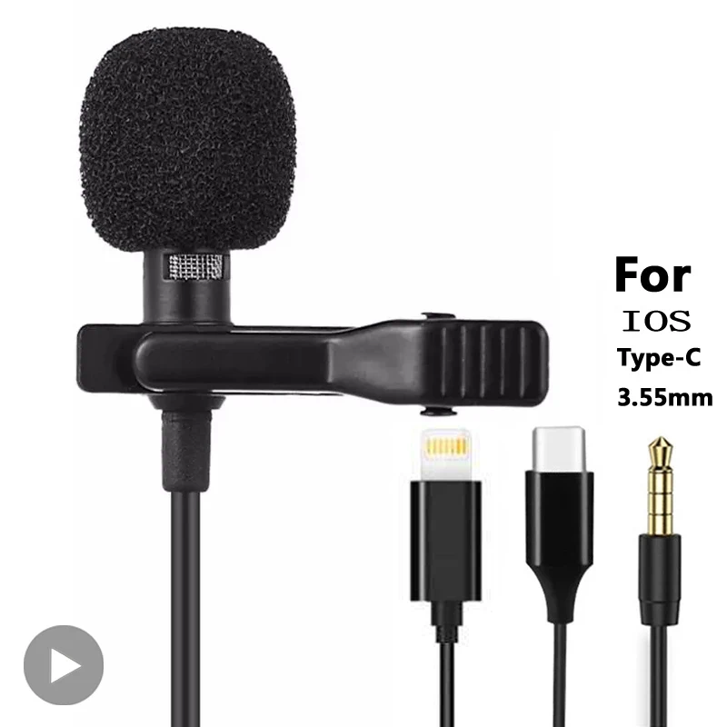 Buttonhole Lapel Lavalier Microphone Mic For iPhone Android Mobile Phone Cell Wired Mini Tie Tiny Micro Mikrofon Kit Mike Sound