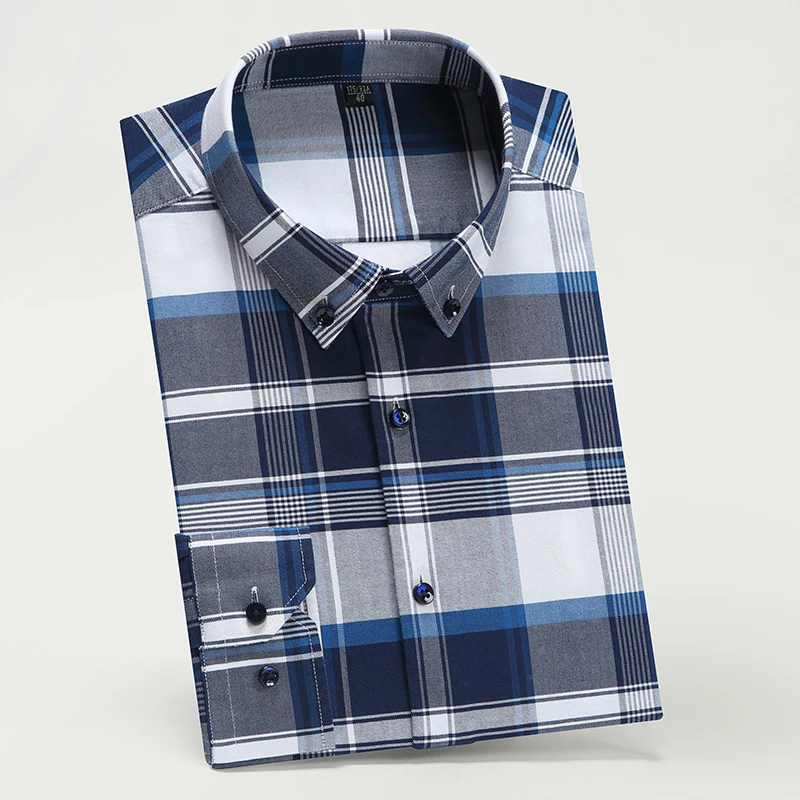 Pure Cotton Checkered Men Casual Shirts Long Sleeve turndown collar Leisure Plaid Shirt Mens tops  2020 comfortable high quality