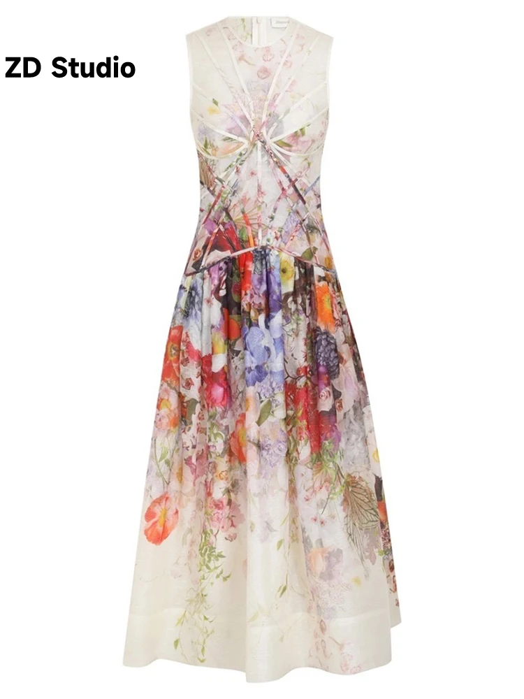 

[ZD Studio] New Summer 2023 Printed Sleeveless Linen Dress