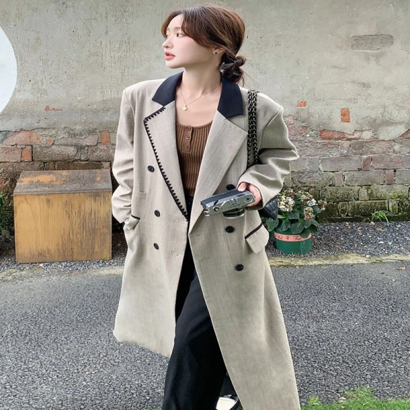 

Модный тренчкот в британском стиле женское осеннее пальто средней длины новинка 2023 элегантное двубортное пальто высокого качества во французском стиле