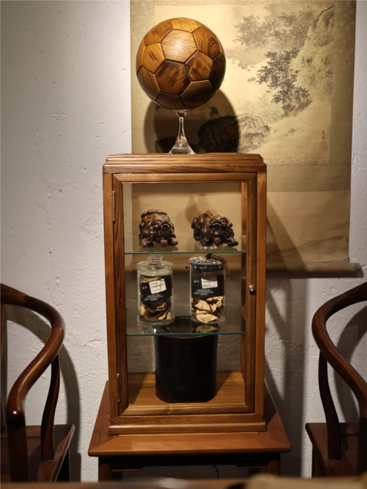 Шкаф для ювелирных изделий из тика старинная цельная деревянная трехуровневая