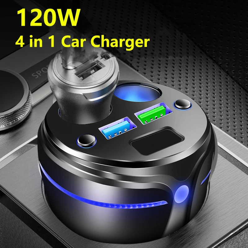 

Автомобильное зарядное устройство 4 в 1 с USB-портом для прикуривателя, 120 Вт