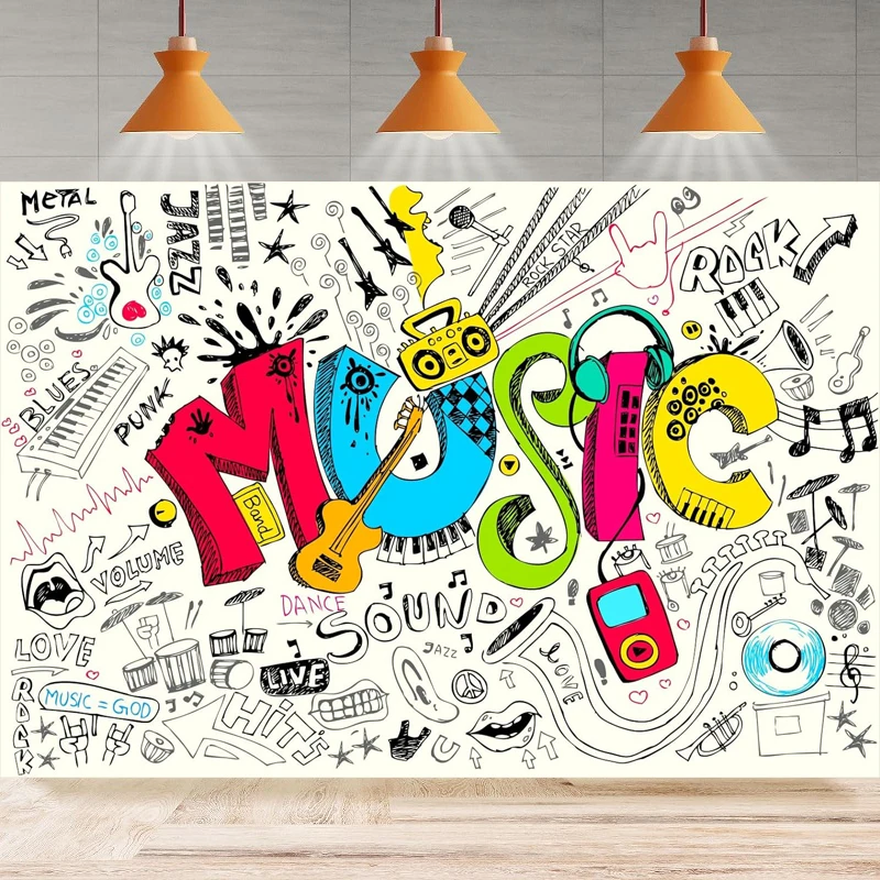 Фон для фотосъемки с изображением гитары скалы музыки каракули искусства сцены