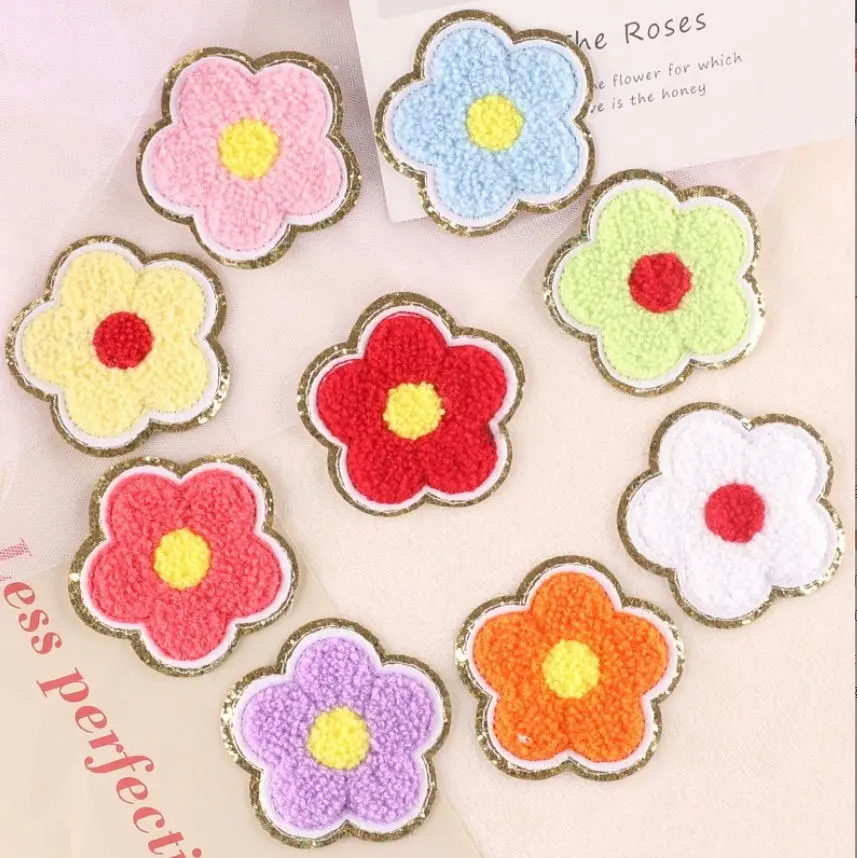 

10 Pcs Towel Flowers Embroidered Patch Gold Sequin Edge Motif Applique Fabric Clothing Hat Bag Shoe Decor Repair Accessory