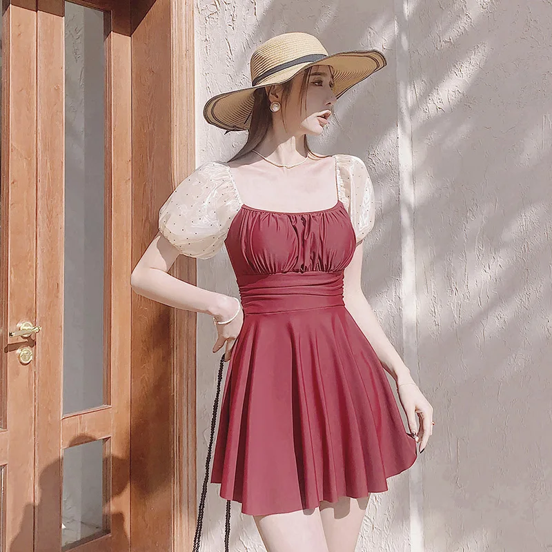 

Новинка 2022, Женский цельный купальный костюм с короткими рукавами, пляжный костюм с подкладкой, купальный костюм в Корейском стиле, купальн...