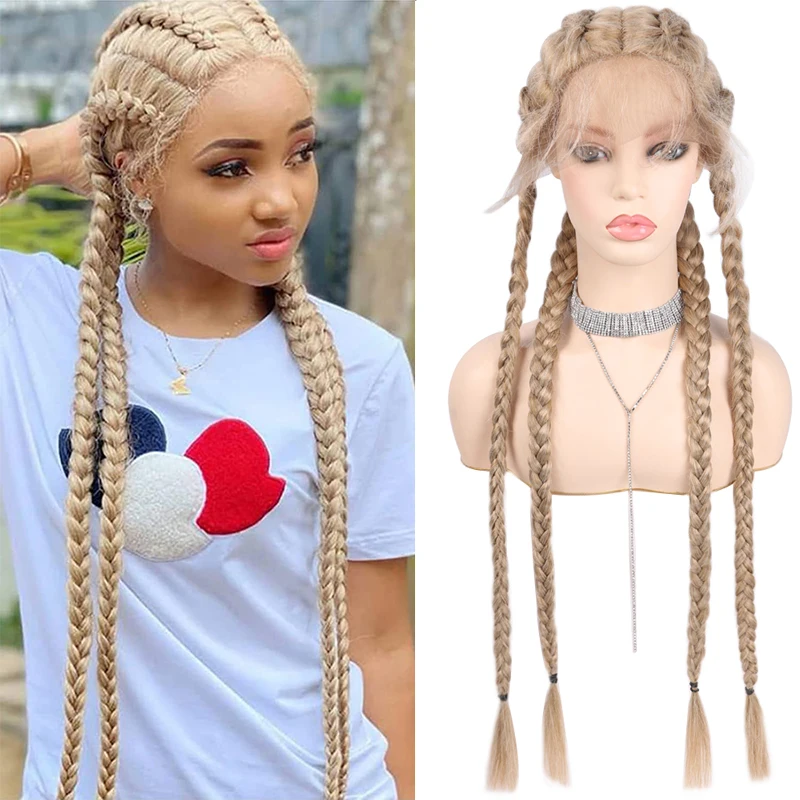 Belle Show 32 inches Synthetic Braided Lace Front Wig Blonde Twist Braids Wig For African Women Daily Use
