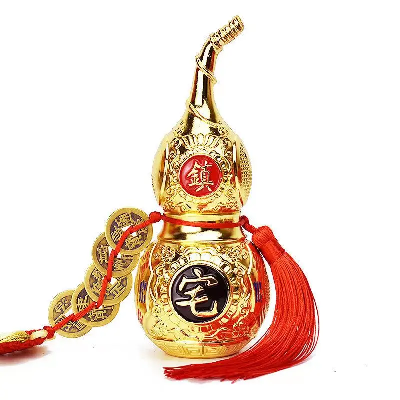 

Chinese Traditional Decoration Feng Shui Hu Lu Miniaturas Copper Alloy Gourd Amulet Kont Accessories Office Home Decor Figurines