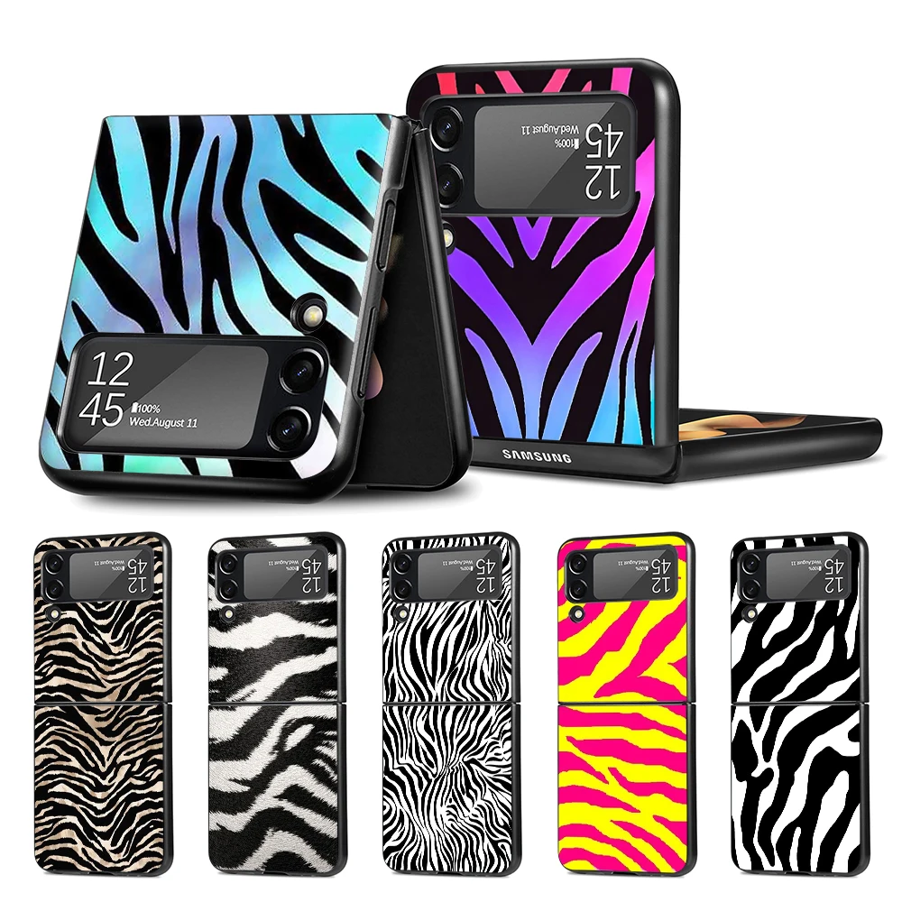 

Zebra Stripe Print Cell Phone Case for Samsung Galaxy Z Flip4 Flip3 5G Black Coque Z Flip 4 3 Hard PC Luxury Cover Zflip3 Funda