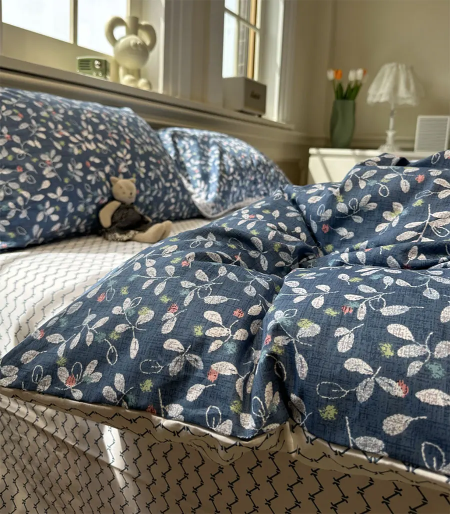 

Современный пасторальный цветочный синий комплект, двуспальный, Королевский, модный дизайн, хлопковый, домашний текстиль, простыня, подушка, пододеяльник