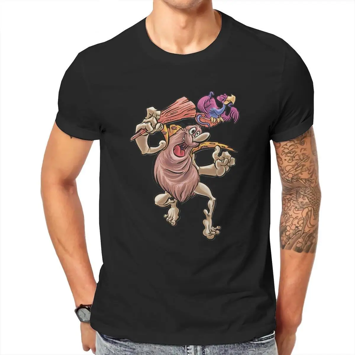 Novelty Retro Kong Phoeey Captain Caveman T-Shirt Men Crew Neck Cotton T Shirt  Short Sleeve Tees Adult Tops