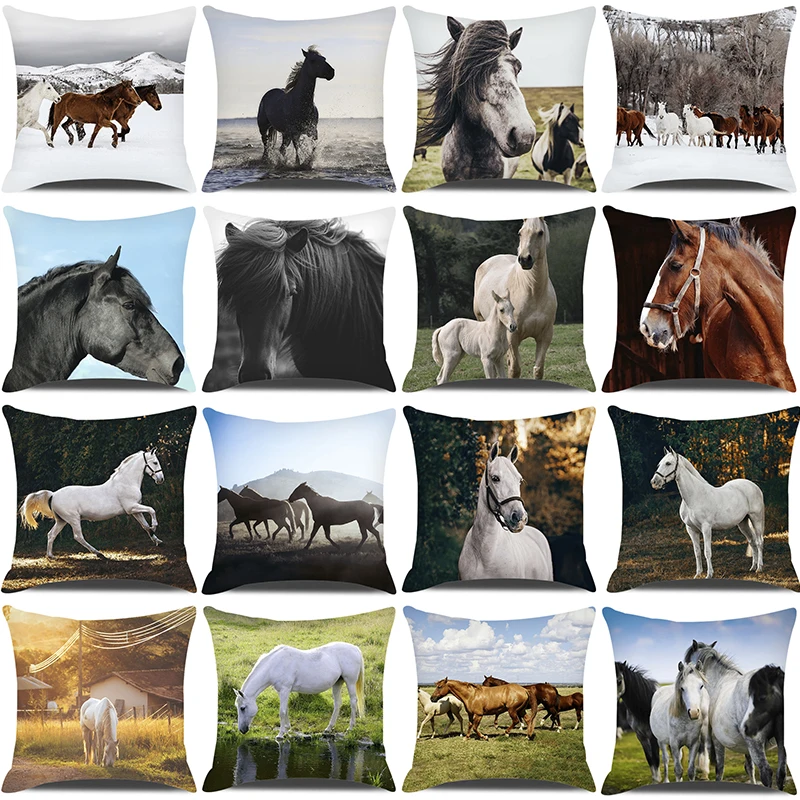 

Horse Printed Pillow Cover 18x18 Inches Farmhouse Home Decorative Animals Cushion Cover Soft Polyester Square Throw Pillow Case