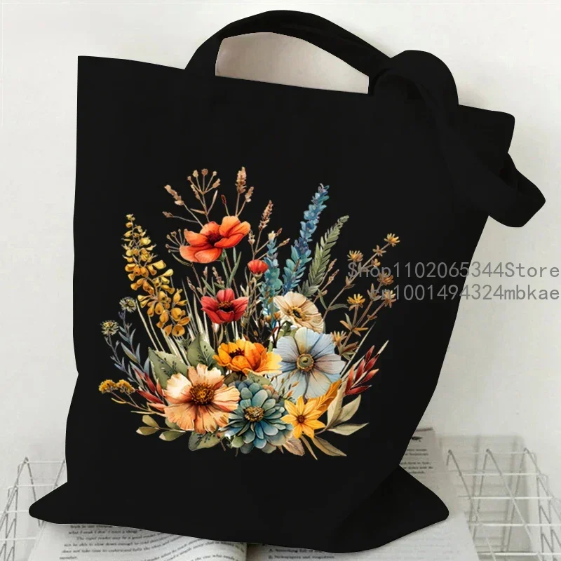 Холщовая большая сумка в стиле бохо с лавандовым принтом женская эстетичная