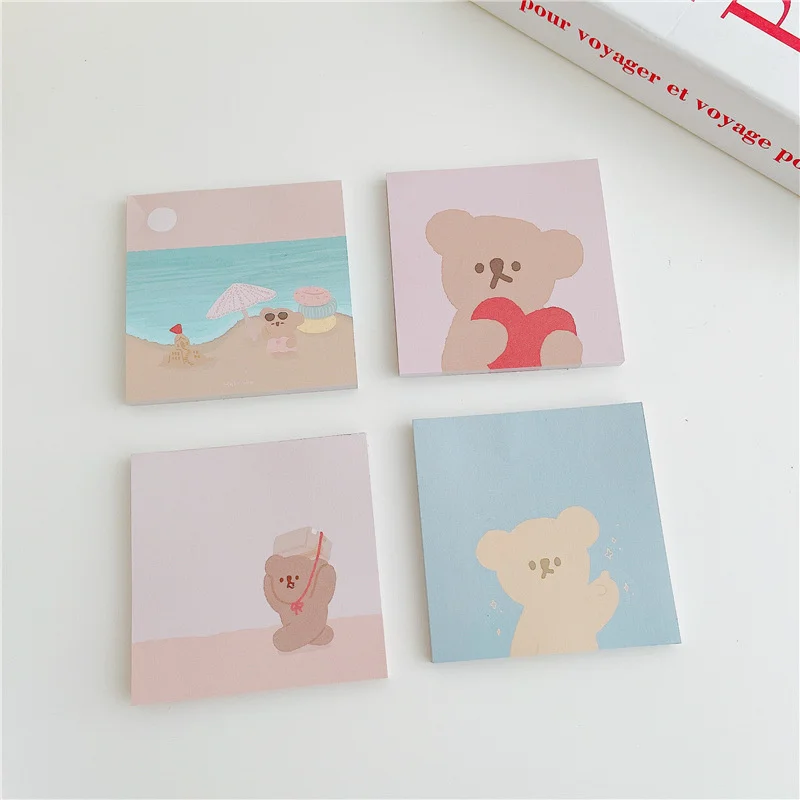 

Korean ​ins Cartoon Cute Bear Memo Pad Student Square Mini Notepad Kawaii Office Message Paper 50 Sheets School Stationery