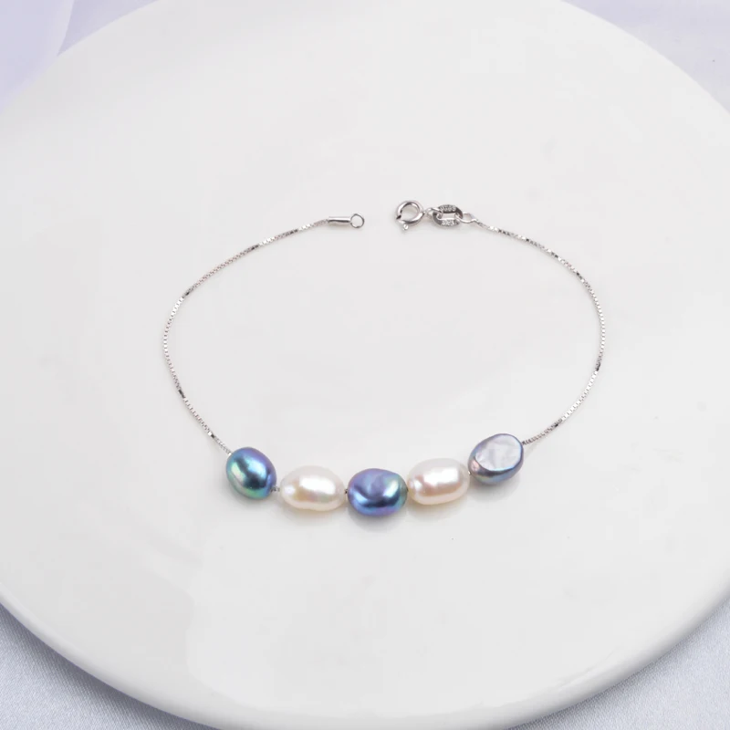 

Natural Baroque Pearl 925 Sterling Silver Bracelet Jewelry black freshwater pearl for Women Girls